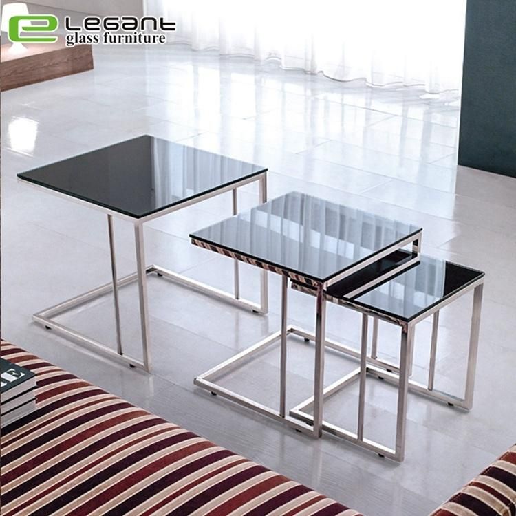 Modern Square Tempered Glass Top Coffee Table Center Table Set