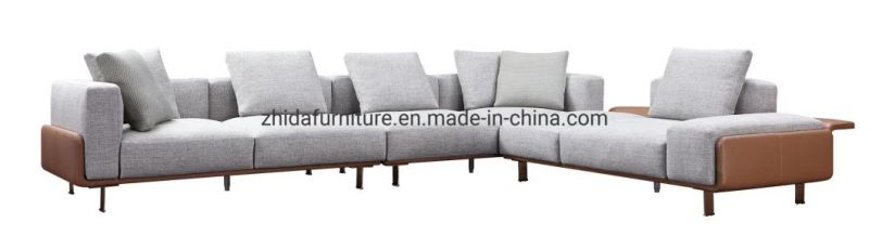 Modern Furniture Lobby Fabric Leather L Shape Living Room Sofa