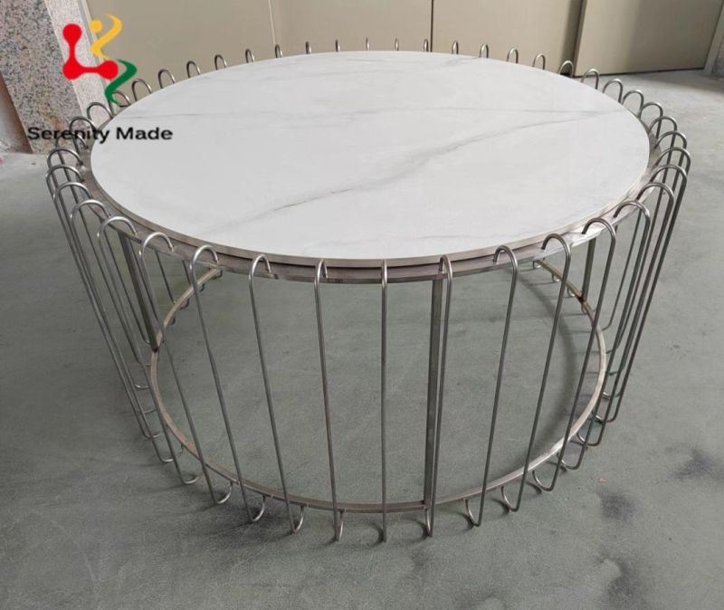 High-Quality Home Furniture White Marble & Metal Base Circle Round Living Room Coffee Side Tea Table