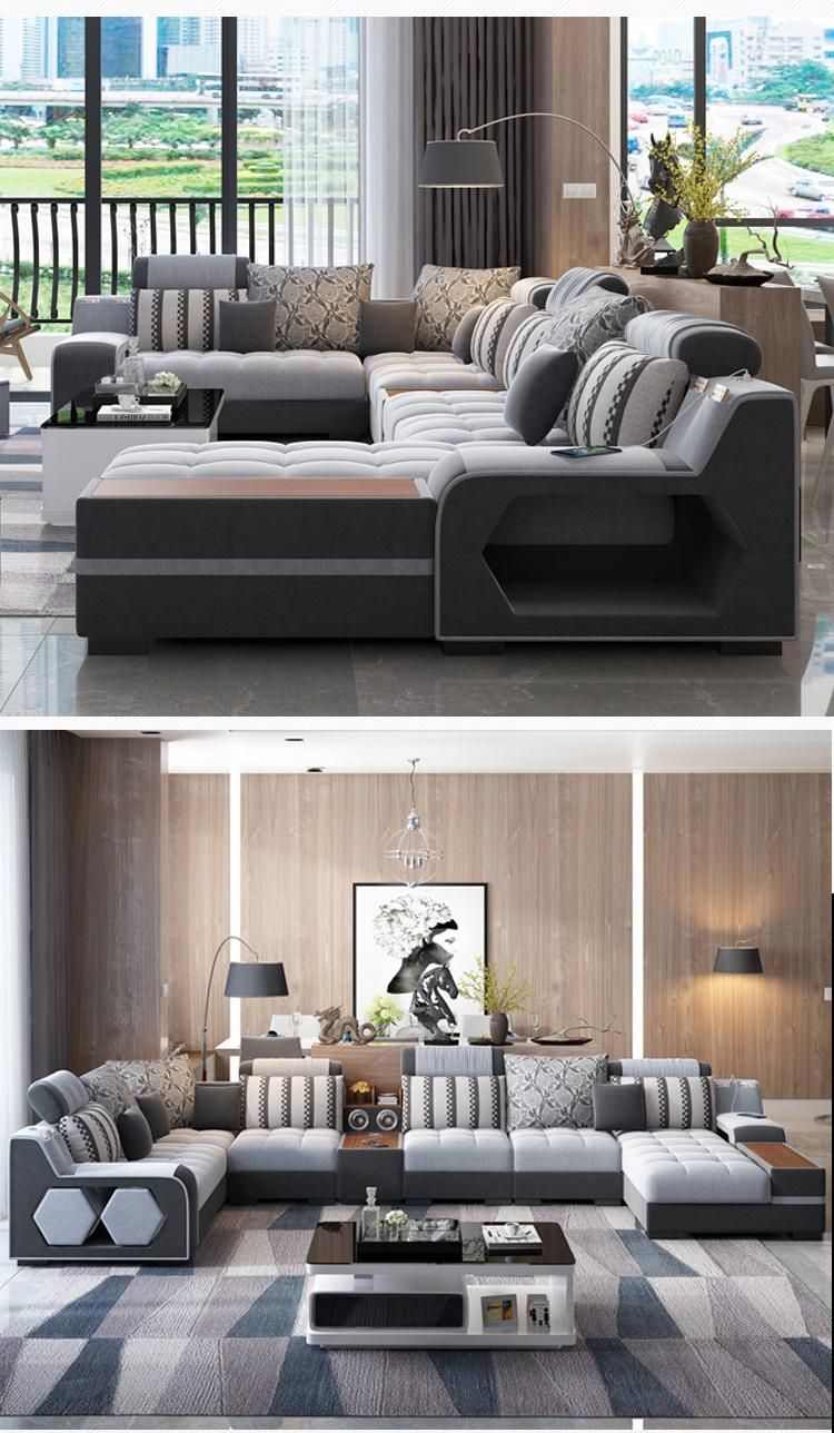 Modern Living Room Sofa Set L Shaped Fabric Corner Leisure Modular Sectional Sofa