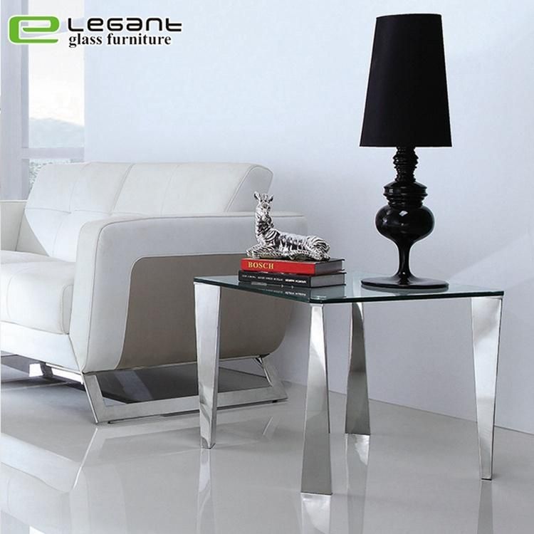 Stainless Steel End Table with Grey Tempered Glass Top