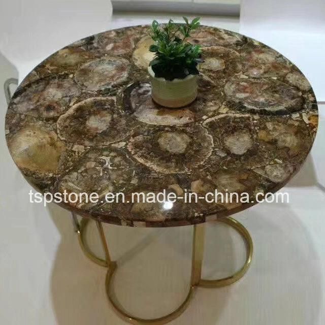 Black Fossil Marble Stone Table Top