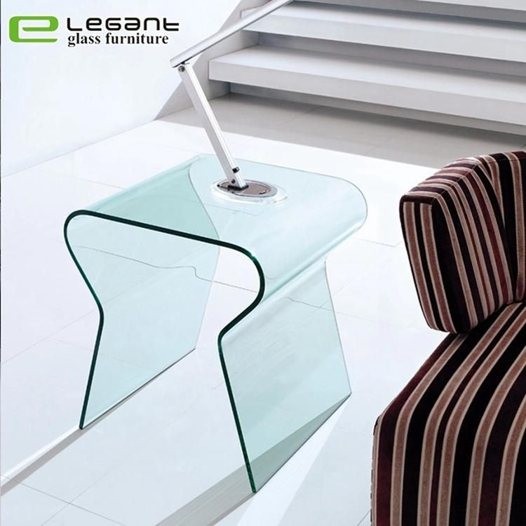 Clear Bent Glass Side Table with Clear Glass Shelf