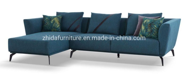 Zhida Customized OEM Home Furniture Supplier Modern Villa Living Room Modular Fabric L Shape Sectional Sofa with Ottoman for Hotel Reception Area