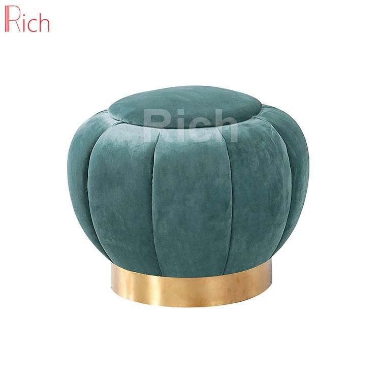 Modern Nordic Pumpkin Velvet Stool Chair Sitting Wooden Ottoman