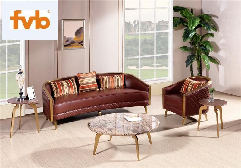 Classical Home Sitting Room 3 Seats Long Sofa with Stainless Frame PU Cushion