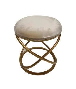 Cream Velvet Fashion Modern Iron Chair Stool Upholstered Dressing Seat