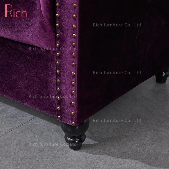 Modern Home Furniture Luxurious Violet Velvet Chesterfield Sofa Couch