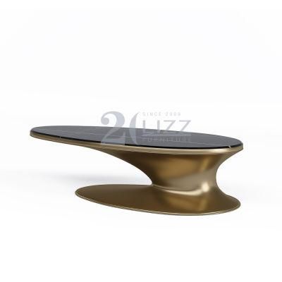 Classic Italian Design Living Room Furniture Luxury Gold Stainless Steel Black Marble Top Coffee Table