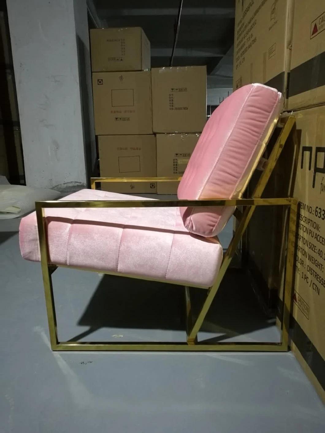 Stylish Modern Restaurant Furniture Pink Velvet Seat Metal Frame Lounge Couch Armchairs