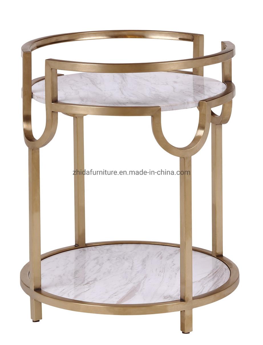 Luxury Shiny Hotel Golden Metal Frame Round Marble Console Side Table