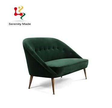 Modern Home Furniture Green Upholstered Metal Legs 2 Seats Couch Sofa