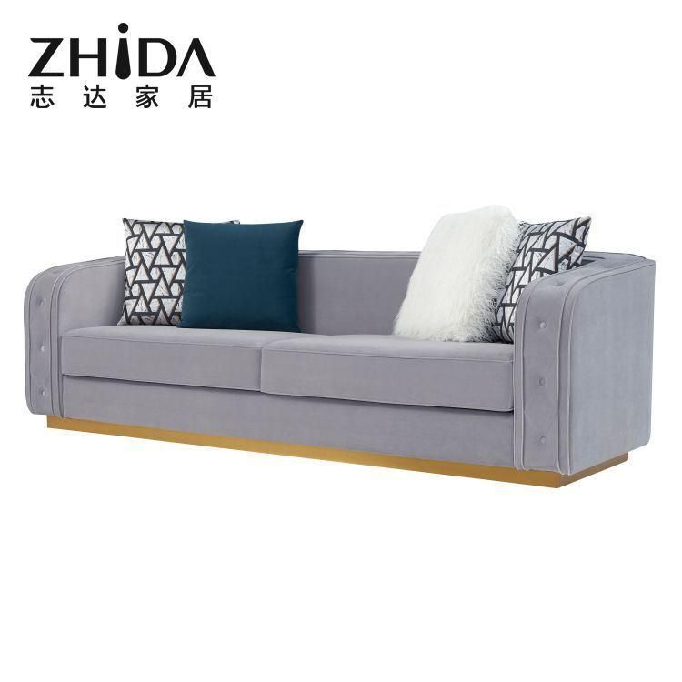 Italian Style Comfort Armrest Design Luxury Villa Sofa with Comfort Seaters 3+2+1 Living Room Sofa Couches with Stainless Steel Base