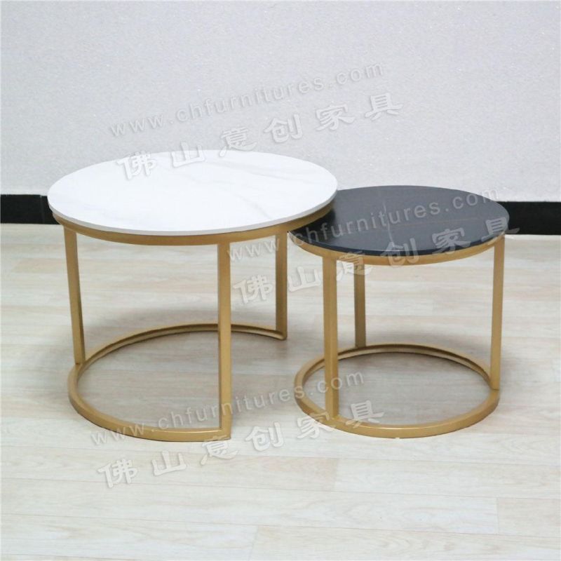 Modern Simple Small Apartment Home Living Room Rock Board Round Combination Coffee Table