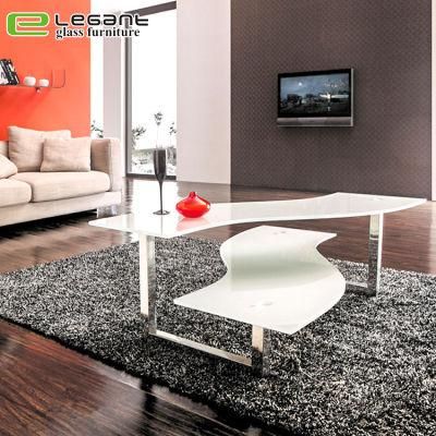 Extra White Glass Coffee Table with S Shape