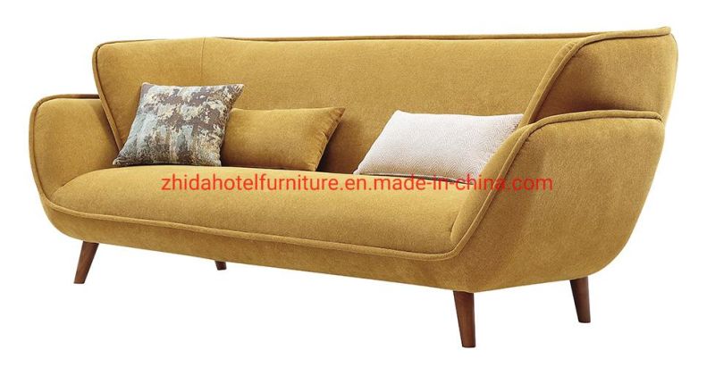 Modern High Back Yellow Fabric Wooden Fabric Lobby Reception Sofa