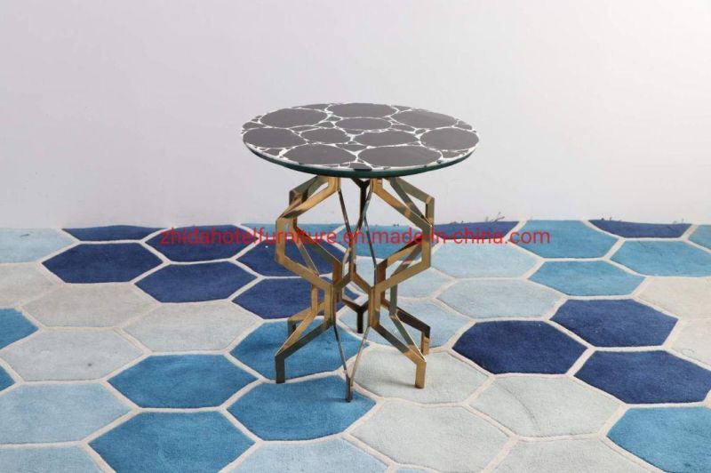 Marble Metal Furniture Modern Glass Mirrored Gold Coffee Table Set