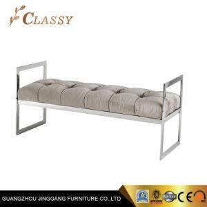 Stainless Steel Bench in Grey Fabric for Home Bedroom Furniture