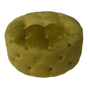 Knobby Button Design Yellow Velvet Upholstered Round Stool Ottoman Pouf