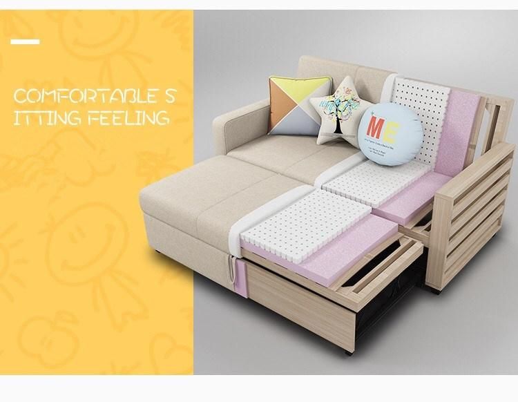 Hyc-Sf05 Multifunctional Sofa Bed 1.5 Meters Solid Wood Foldable Sofa Set Furniture Living Room