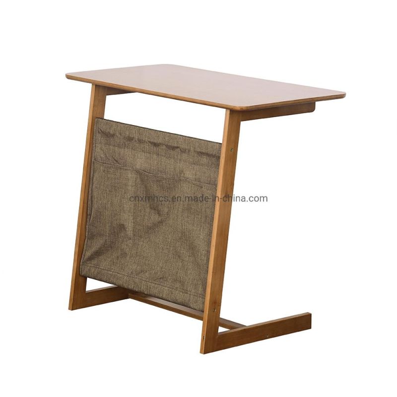 Bamboo Sofa Side Table with Storage Bags, Wood Console Laptop Desk, Writing Reading