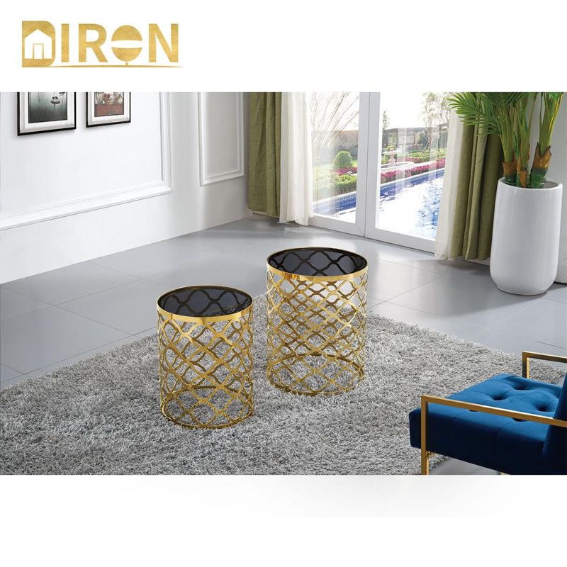 Modern Living Room Furniture Bedroom Set 8mm Tempered Clear Glass Golden Stainless Steel Dining TV Stand Coffee Table