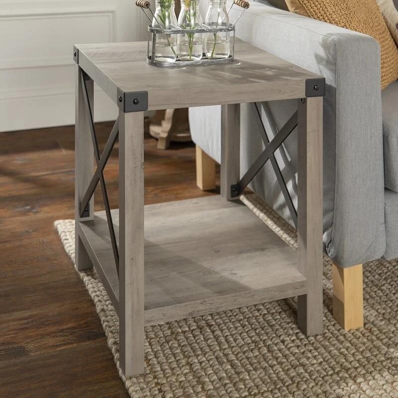 X Design Wood & Metal Frame Gray Wash Home Furniture Set Coffee Tables Living Room Furniture