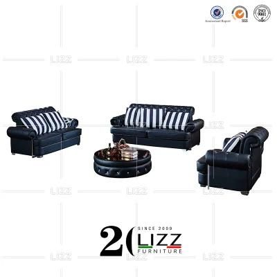 Promotional Factory Wholesale Modern Home Furniture Leisure Genuine Leather Chesterfield Tufted Sofa