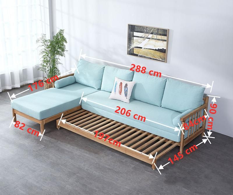 White Oak Modern Minimalist Solid Wood Corner Sofa Bed Multifunctional Sofa Bed 0077