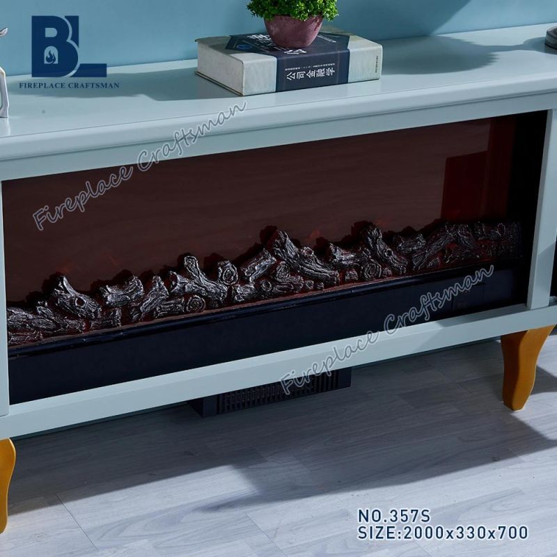 Constant Temperature Resin Caving Pattern Storage Cabinet TV Stand with Simulation Electric Fireplace Insert