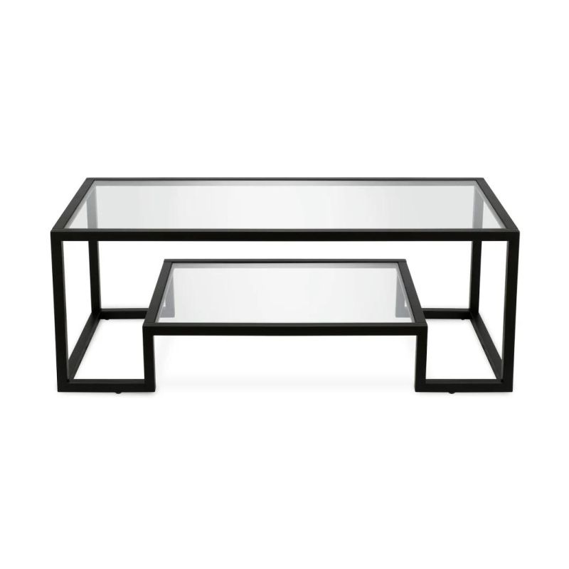 New Design Rectangle Living Room Sofa Side End Table Clear Glass Top Durable Coffee Table with Shelf