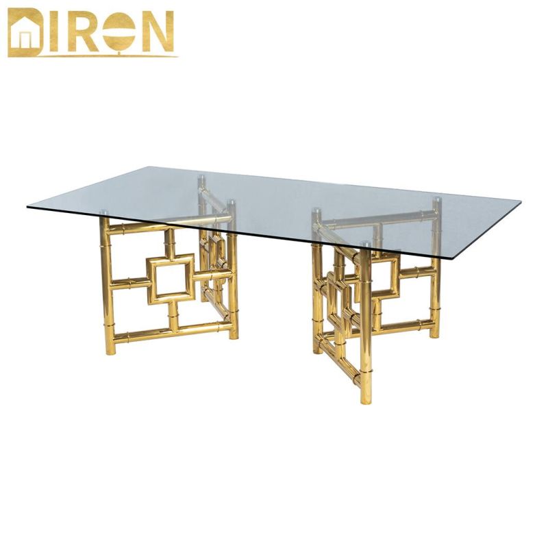 China Factories Furniture Supplier Wholesale Golden Stainless Steel Base Glass Top Coffee Table