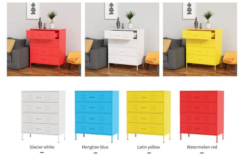 4 Drawers Chest Cupboard Metal Steel Side Storage Drawer Cabinet for Living Room Bedroom