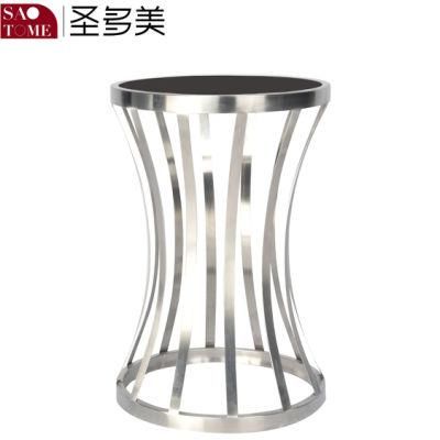 Modern New Style Stainless Steel Black Glass Round End Table in Living Room