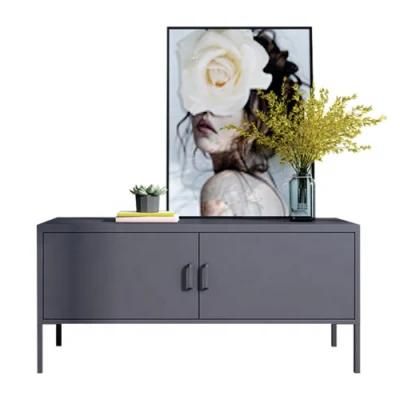 Living Room Furniture Sale 60-Inch Black Metal Table TV Stand with Swing Black Doors