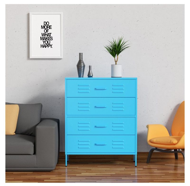 4 Drawers Chest Cupboard Metal Steel Side Storage Drawer Cabinet for Living Room Bedroom