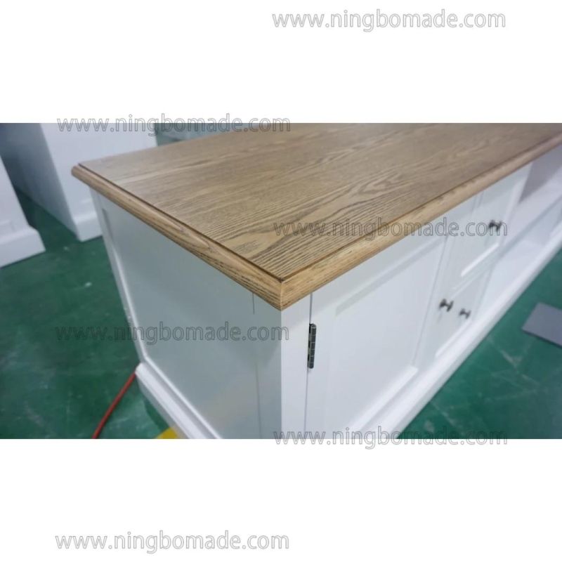 French Provincial Hunter Furniture Natural Ash Top Pure White Base 4 Drawers 2 Doors TV Stand