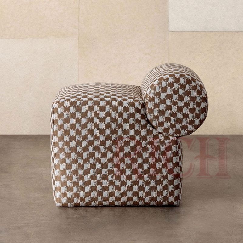 Living Room Low Back Houndstooth Fabric Shoe Stool