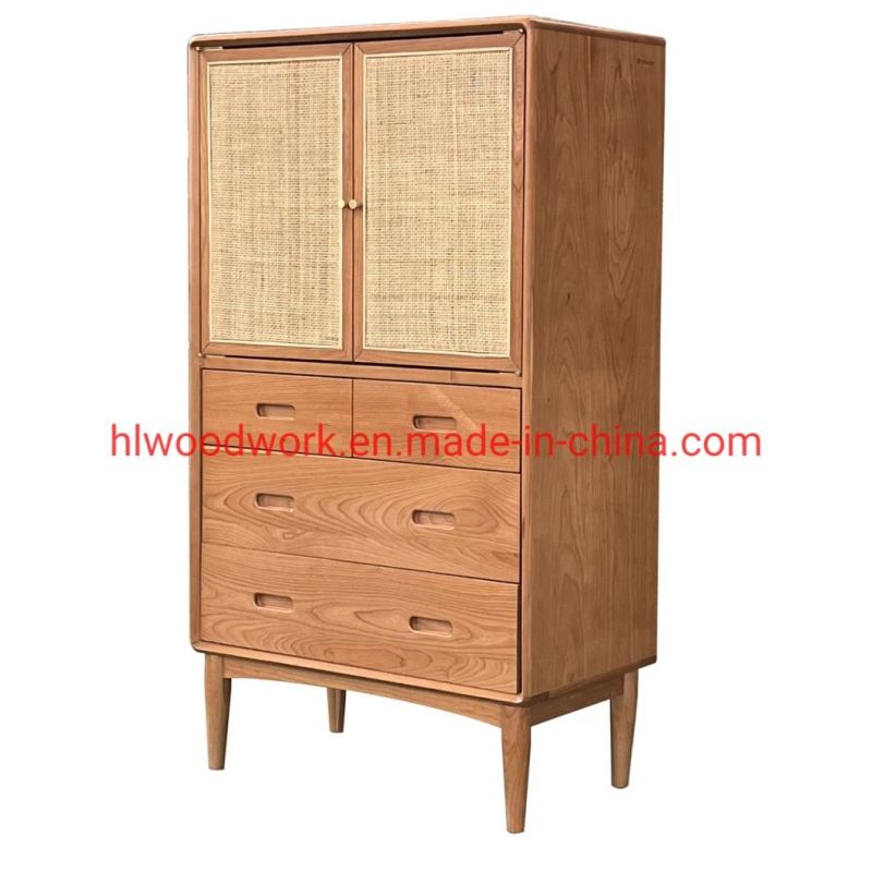 Oak Wood Cabinets with Rattan Door Natural Color Dining Room Side Cabinets