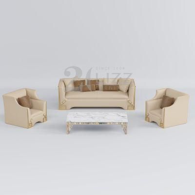 Modular Nordic Premium Geniue Leather Home Hotel Living Room Sofa Furniture with Metal Decor