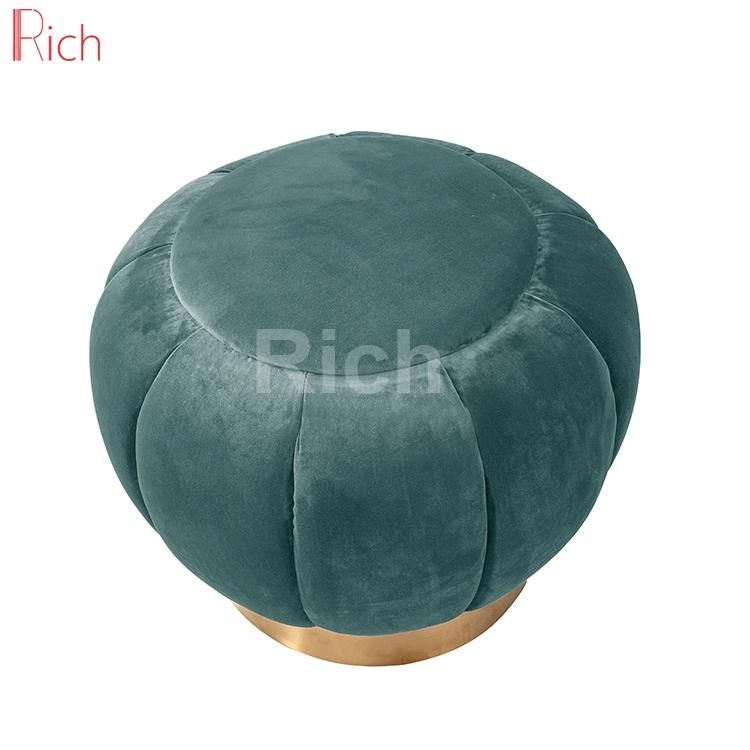 Modern Nordic Pumpkin Velvet Stool Chair Sitting Wooden Ottoman