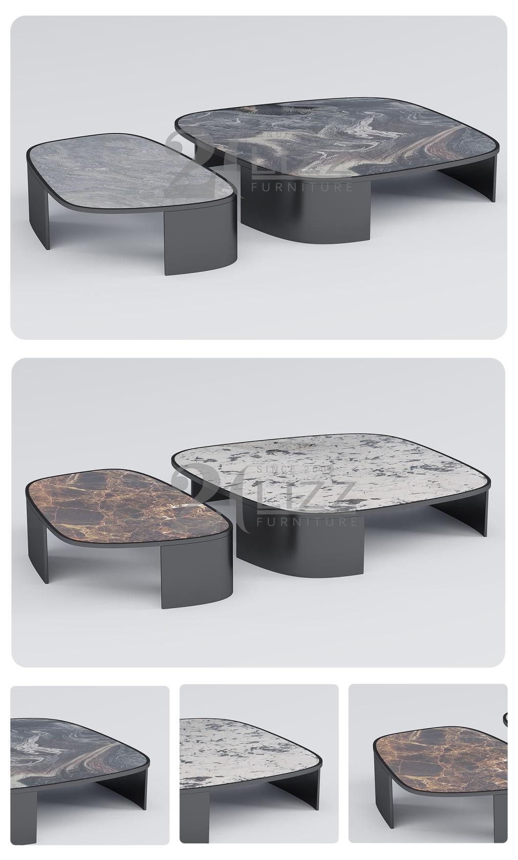 Wholesale Modern Unique Black Marble Top Coffee Table Premium Side Table with Stainless Steel Table