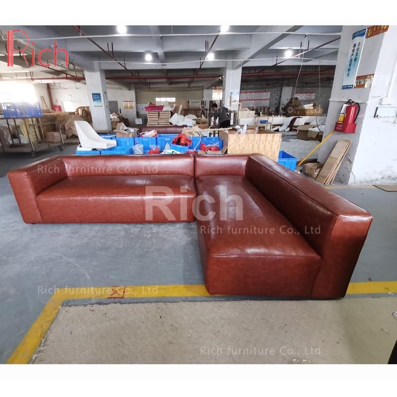 Hotel European Furniture Wholesale Vintage Leather Corner Sofa Sectional Lounge Chaise Couch