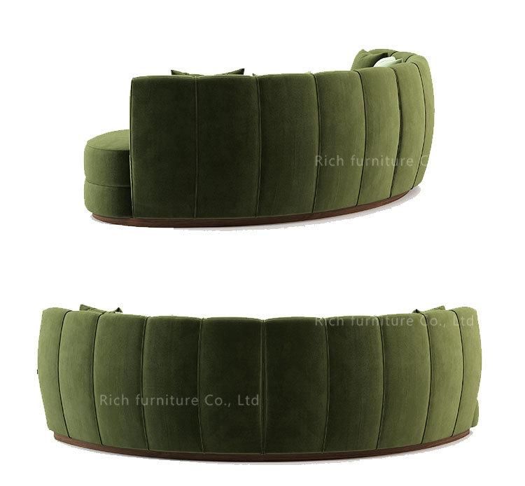 Modern 2 Seater Curve Velvet Office Sofa Curved Sectional Sofa Set Living Room Furniture Green Velvet Semi Circle Sofa