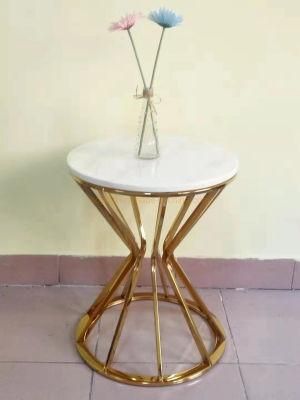 Home Dining Furniture Marble Table Round 45&#160; Cm Glass Side Table in Steel Frame