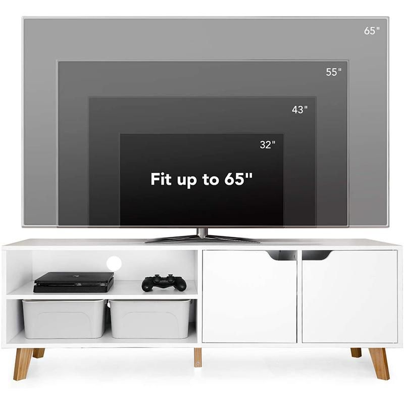 TV Cabinet for up to 50” Fashion Design TV Stand and Media Console 2 Shelves for Living Room Bedroom Simple White 0498