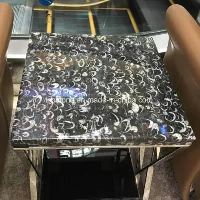 Black Fossil Marble Stone Table Top