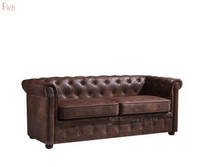 Hotel Event Living Room Home Retro Vintage Antique Leather PU Leisure Classic Chesterfield Sofa Couch Canape