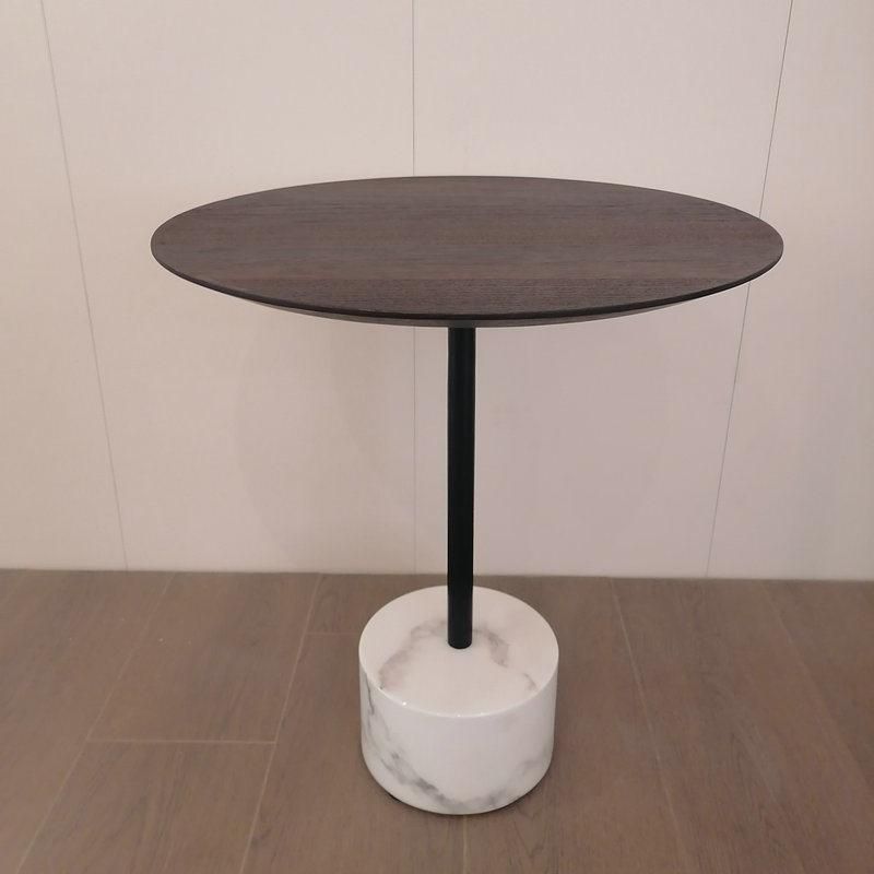 Luxury Modern Design Good Selling Realwood Veneer Top Real Marble Base Metal Stand Tube Living Room Coffee Side Table