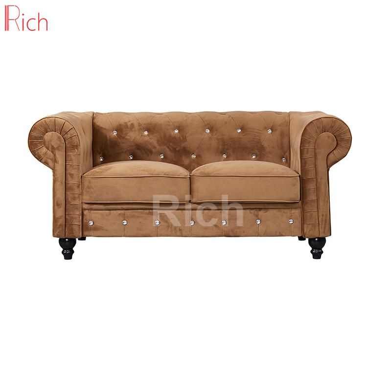 Modern Design Hotel Furniture Living Room Sectional Assembled Black Velvet Chesterfield Sofa Set 2 Seater